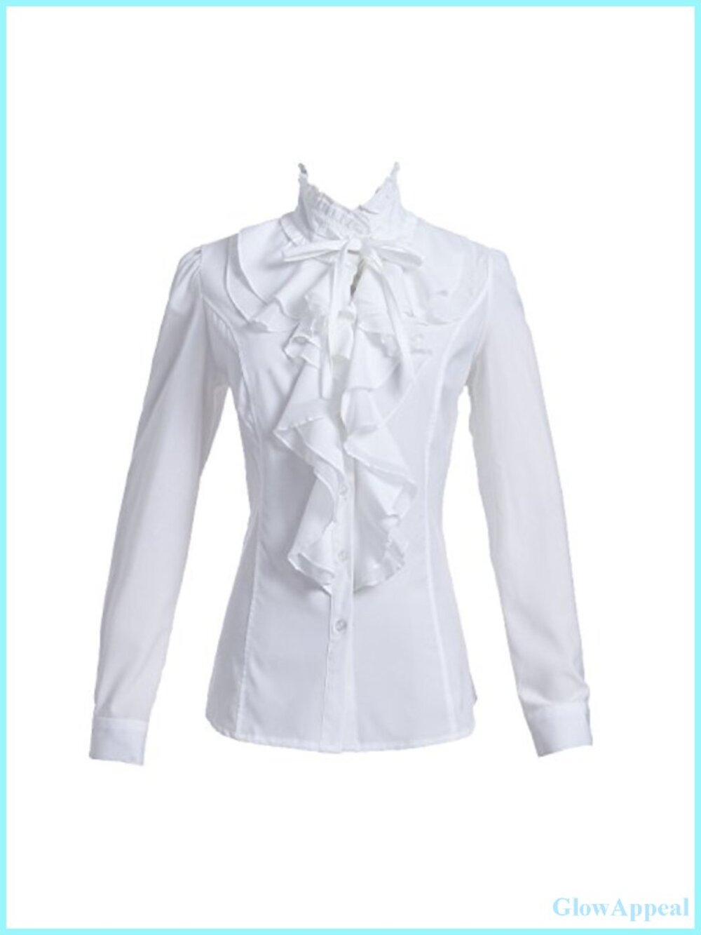 Women's Victorian Ruffle Blouse Long Sleeve Stand-Up Collar Button Down Office